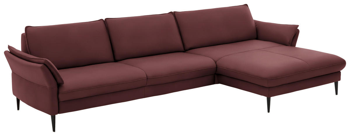 ECKSOFA in Echtleder Beere  - Beere/Schwarz, Design, Leder/Metall (334/172cm) - Hukla