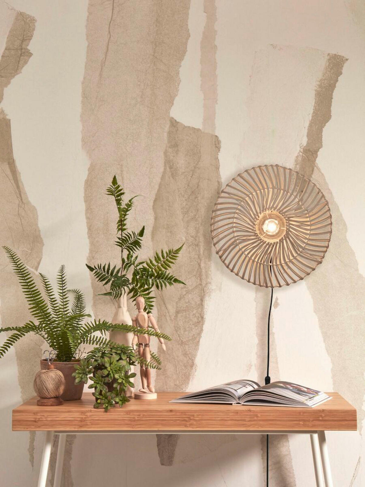 WANDLEUCHTE Good & Mojo 40/12 cm   - Weiß, Trend, Naturmaterialien (40/12cm) - Good & Mojo