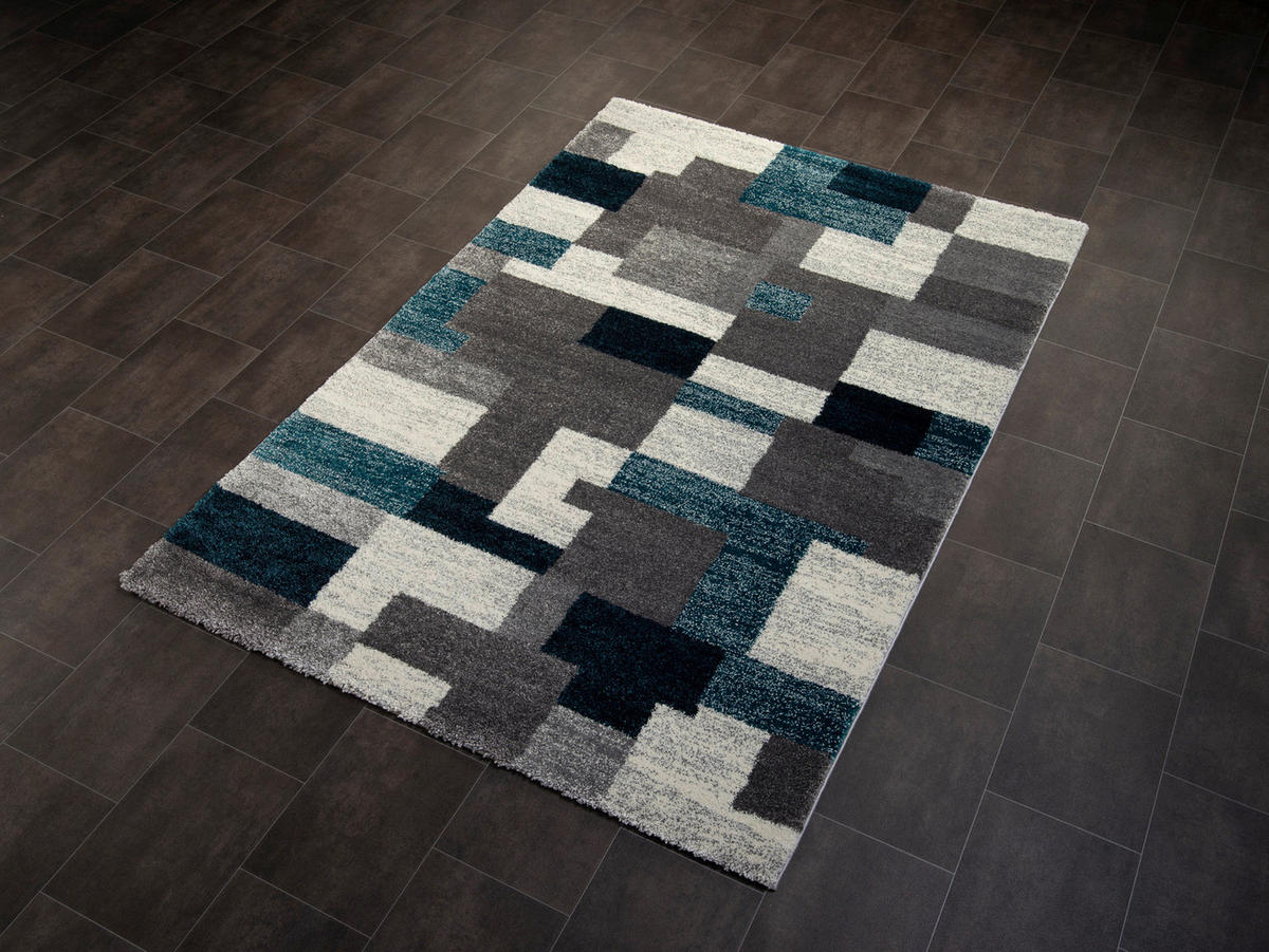 WEBTEPPICH 65/130 cm Astor Grid Grau, Petrol  - Petrol/Grau, KONVENTIONELL, Textil (65/130cm) - Novel
