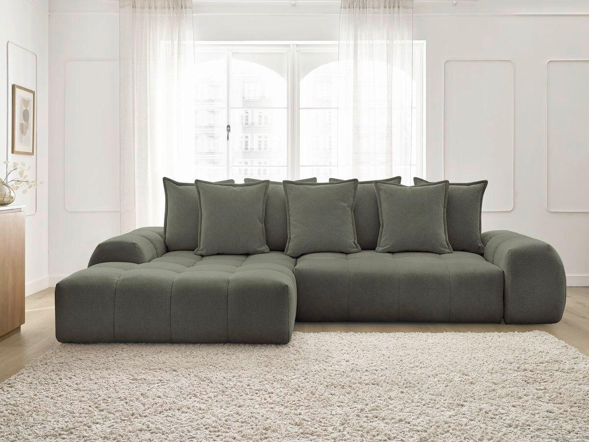 ECKSCHLAFSOFA EVEREST  mit Rücken echt, Armteil links, Armteil rechts Flachgewebe Grün  - Schwarz/Grün, MODERN, Kunststoff/Textil (180/318cm) - Livetastic