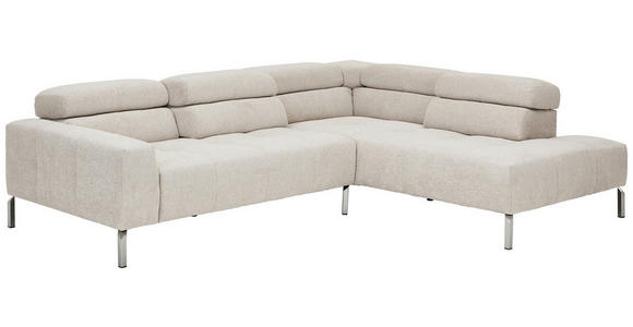 ECKSOFA Naturfarben Flachgewebe - Chromfarben/Naturfarben, KONVENTIONELL, Textil/Metall (282/224cm) - Hom`in