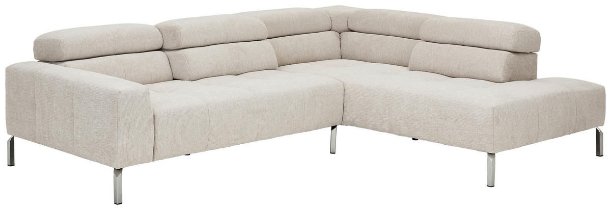 ECKSOFA Naturfarben Flachgewebe  - Chromfarben/Naturfarben, KONVENTIONELL, Textil/Metall (282/224cm) - Hom`in