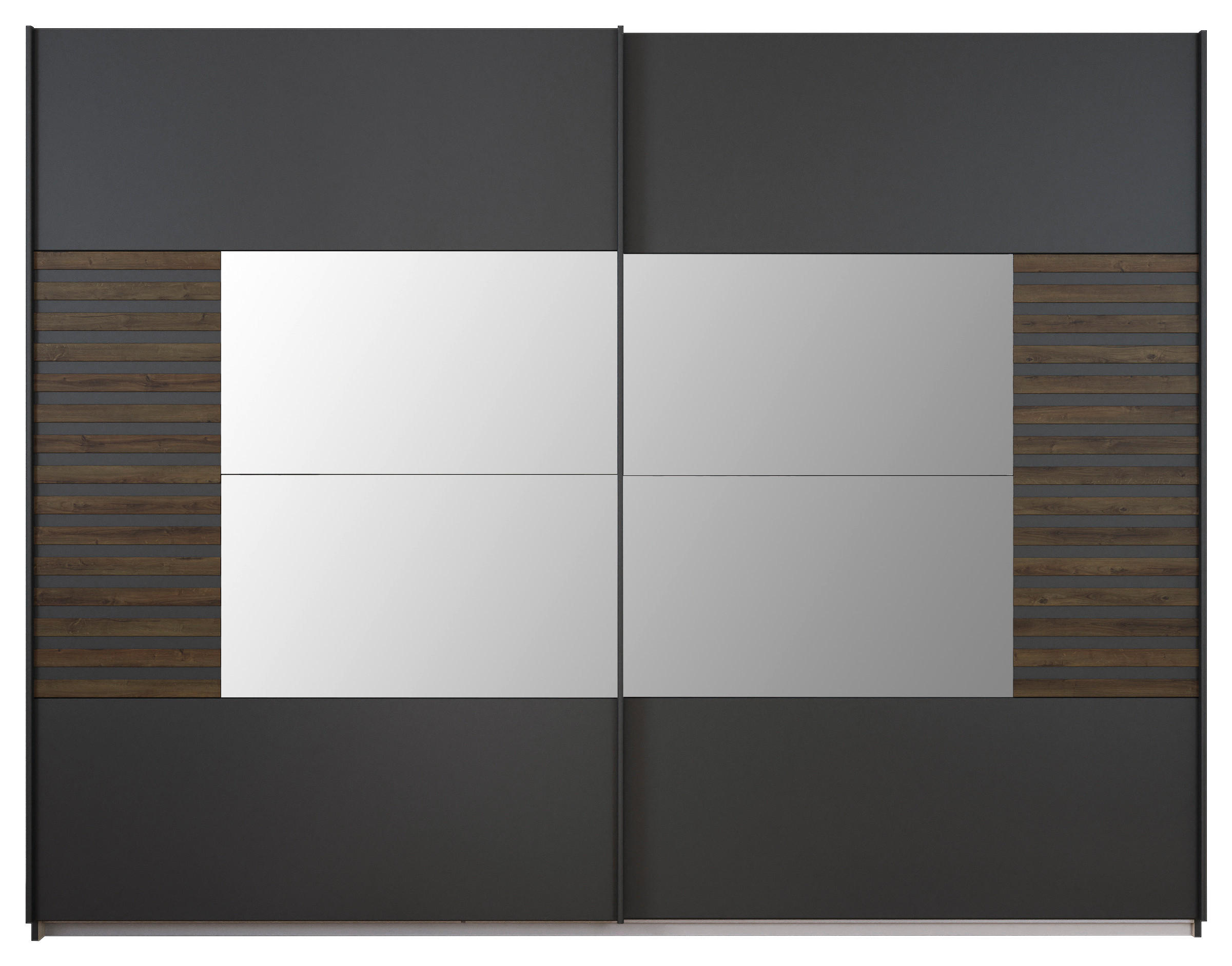 Thumbnail - Rauch Möbel Schwebetürenschrank, Dunkelgrau, Eiche dunkel, Metall, 3 Fächer, 271x210x62 cm, Blauer Engel, BQ - Bündnis f...