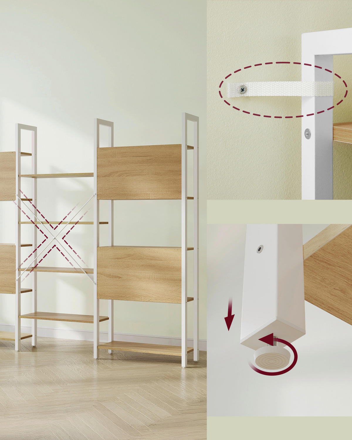 BÜCHERWAND Weiß, Eichefarben  - Eichefarben/Weiß, Trend, Holzwerkstoff/Metall (158/166/24cm) - Boxxx