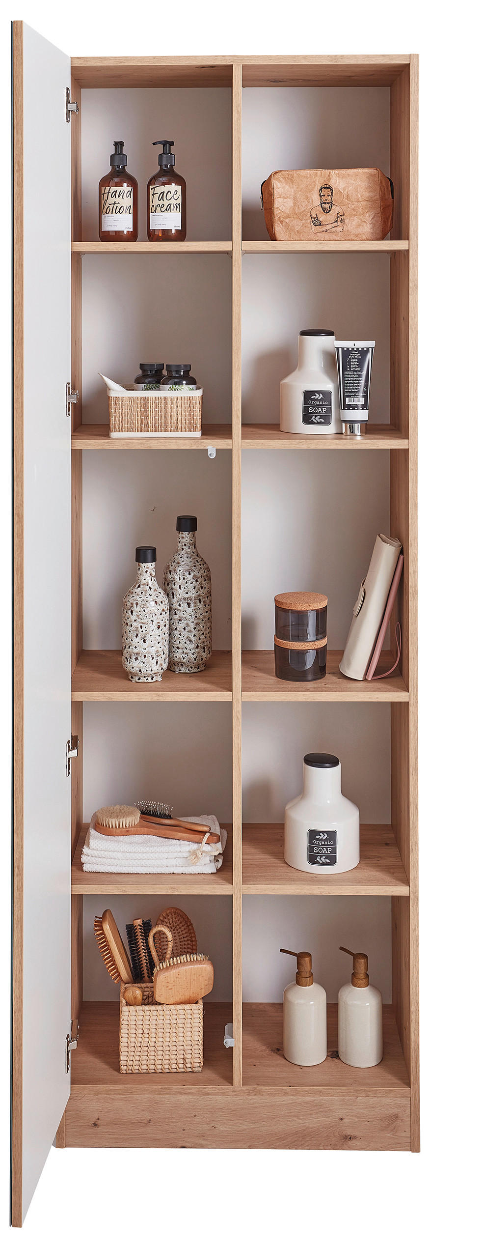 HOCHSCHRANK 60/195,5/33 cm  - Eiche Artisan, KONVENTIONELL, Glas/Holzwerkstoff (60/195,5/33cm) - Xora