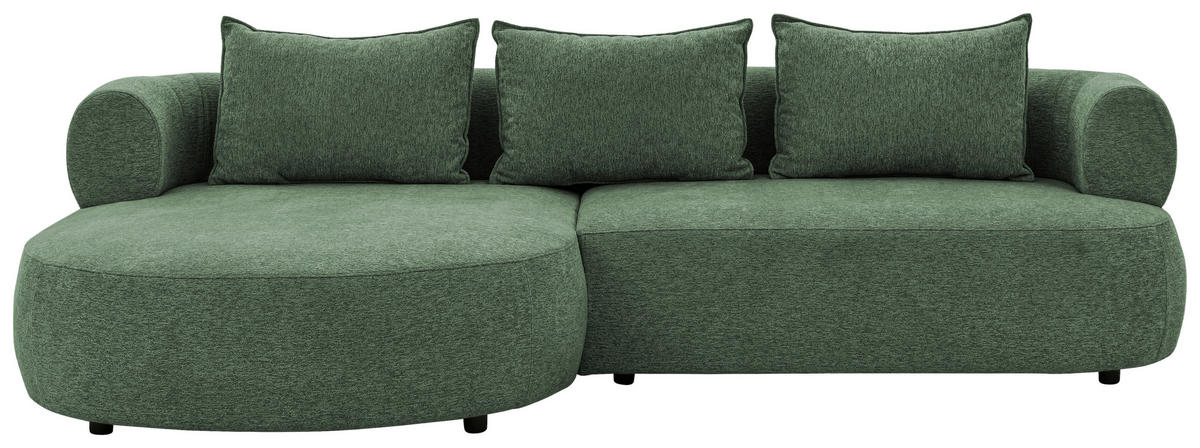 ECKSOFA in Chenille Grün  156/256 cm  - Schwarz/Grün, Design, Kunststoff/Textil (156/256cm) - Livetastic