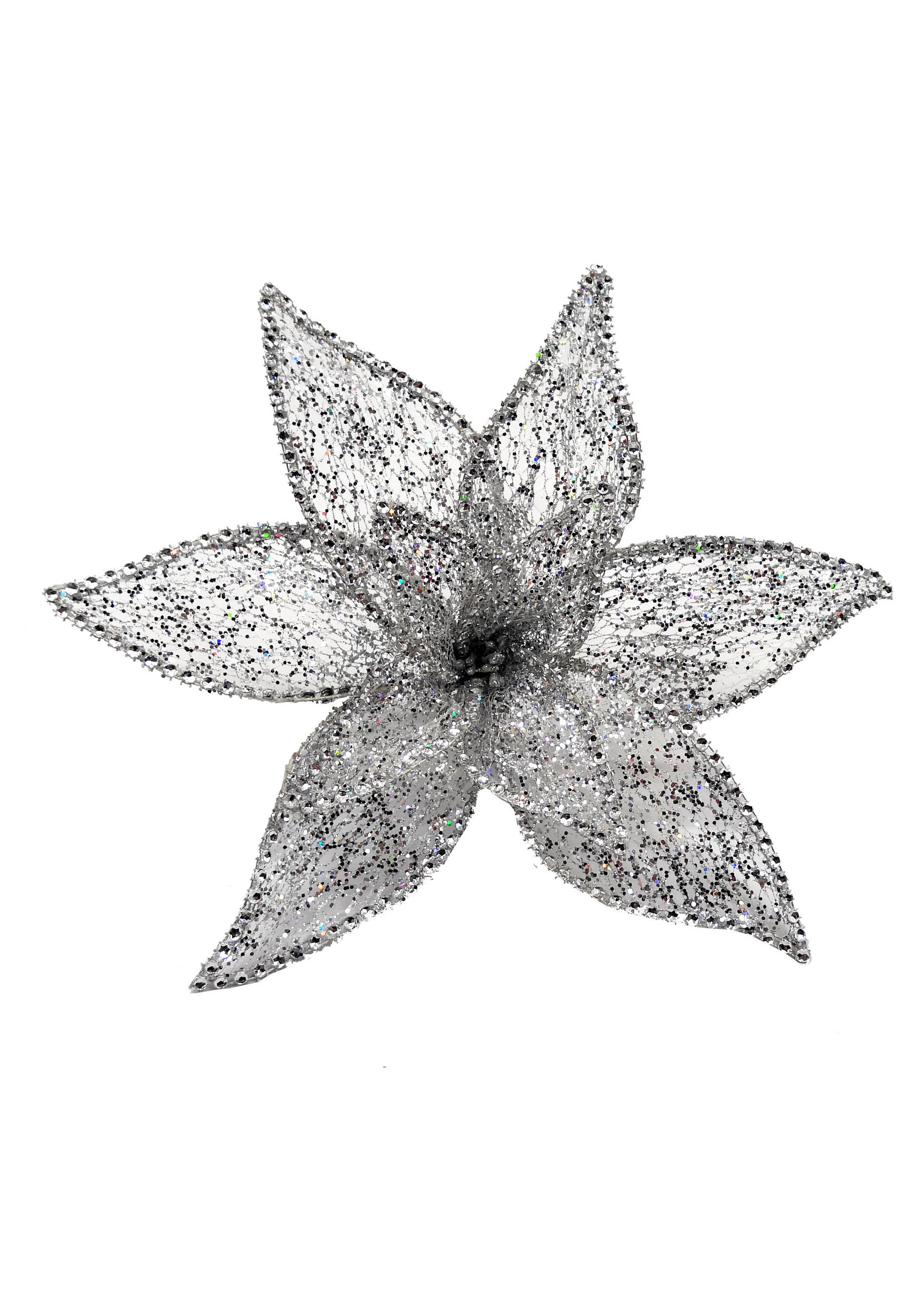 CVIJET DEKORATIVNI - srebrne boje, Design, metal/plastika (25cm) - X-Mas