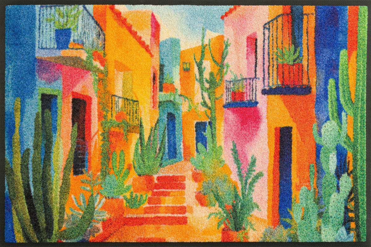 FUßMATTE 50/75 cm Casas de Colores  - Blau, Trend, Kunststoff/Textil (50/75cm) - wash+dry