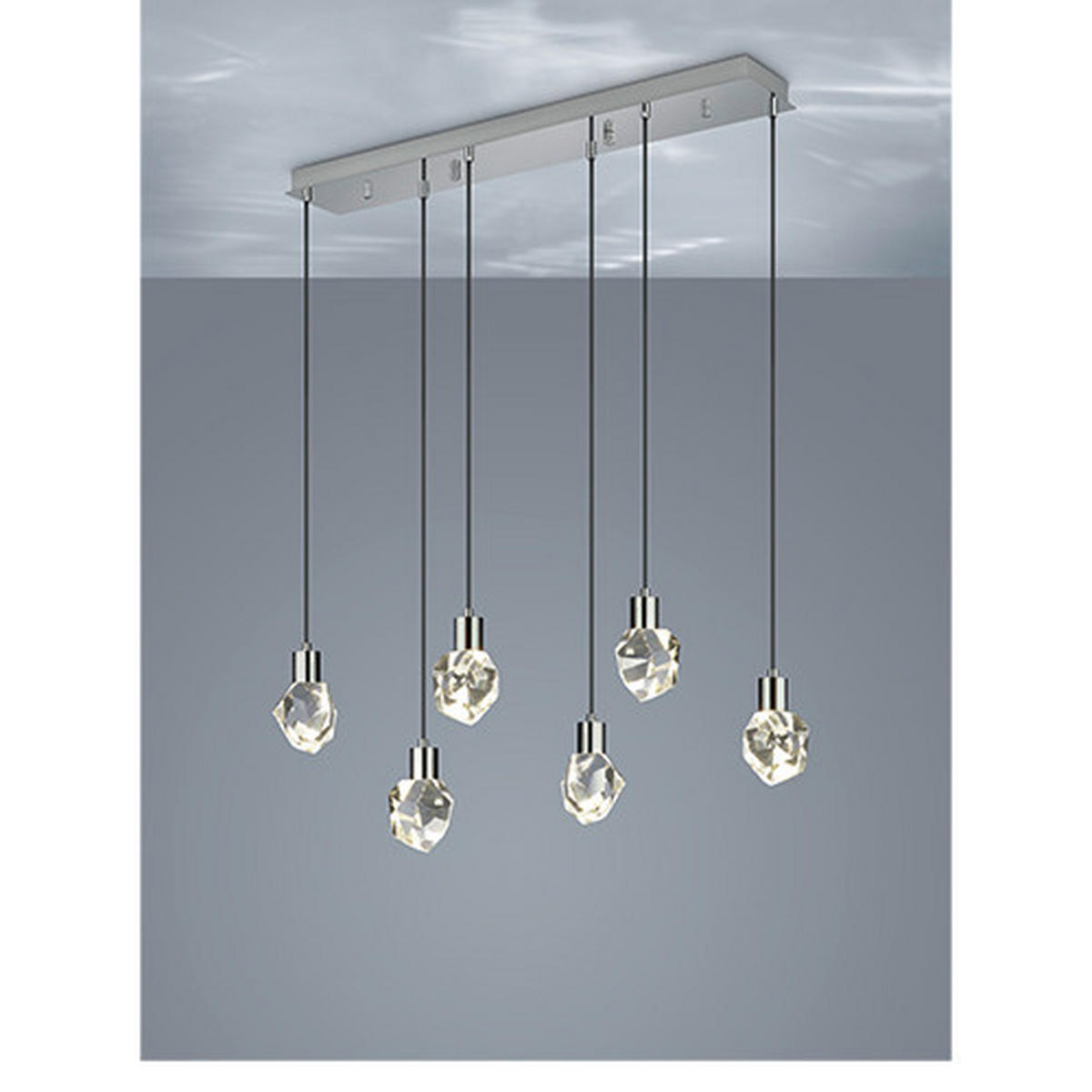 KRISTALL-HÄNGELEUCHTE 96/20/150 cm    - Chromfarben/Transparent, Design, Glas/Metall (96/20/150cm) - Trio Leuchten