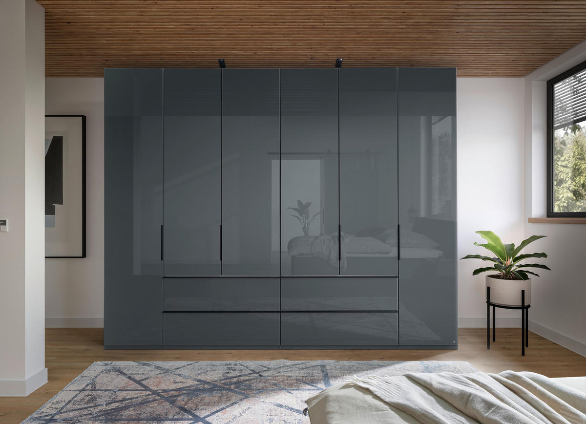 FALTTÜRENSCHRANK 300/216/58 cm 4-türig Dunkelgrau  - Dunkelgrau/Schwarz, MODERN, Glas/Holzwerkstoff (300/216/58cm) - Musterring