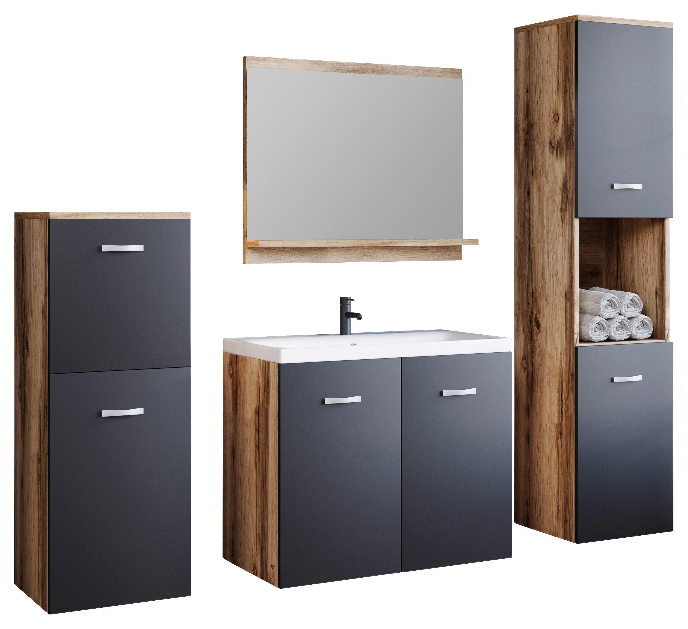 BADEZIMMER 5-teilig  in 120 cm  - Weiss/Eiche Wotan, Lifestyle, Keramik/Holzwerkstoff (120cm) - P & B