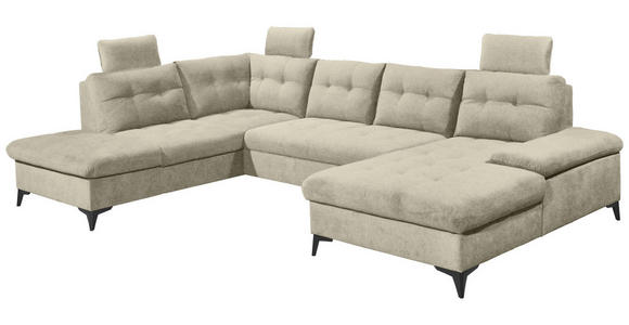 WOHNLANDSCHAFT Beige Webstoff  - Beige/Schwarz, KONVENTIONELL, Kunststoff/Textil (218/324/170cm) - Carryhome