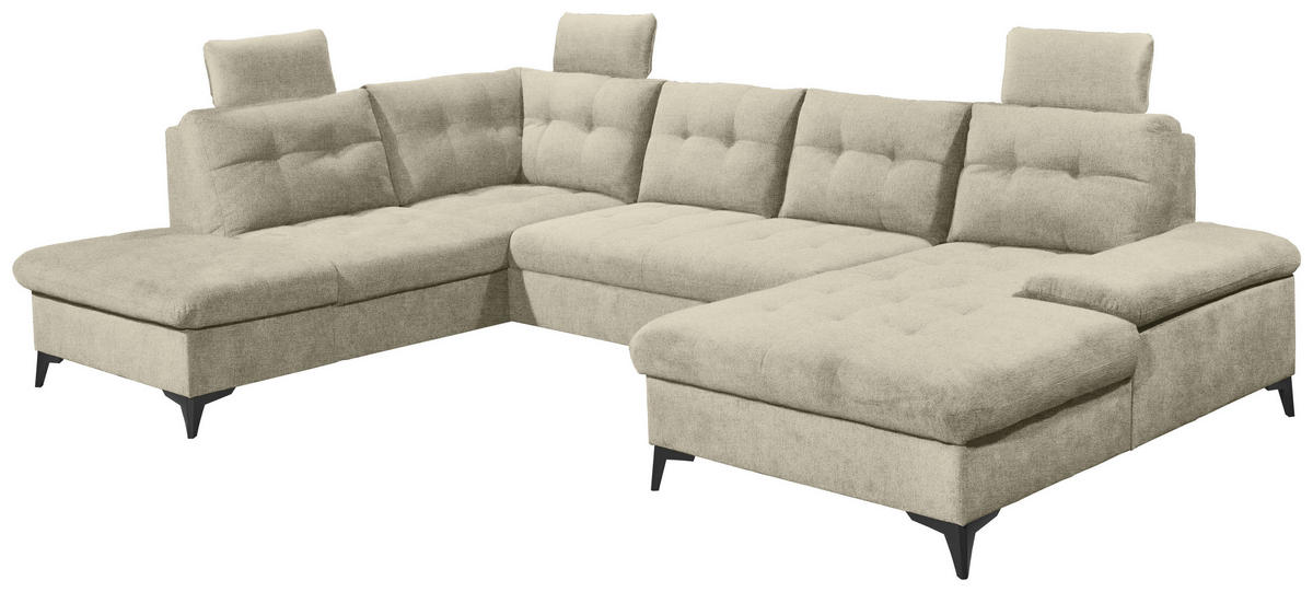 WOHNLANDSCHAFT in Webstoff Beige  - Beige/Schwarz, Konventionell, Kunststoff/Textil (218/324/170cm) - MID.YOU