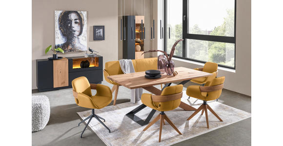 ARMLEHNSTUHL  Lederauswahl, Stoffauswahl, Typenauswahl, Sitzfläche 360° drehbar, automatische Rückholfunktion  Echtleder  - Currygelb/Eichefarben, Natur, Leder/Holz (60/86/60cm) - Valnatura