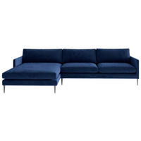 ECKSOFA 154/277 cm Justin in Samt, Velours Blau  154/277 cm  - Blau, Design, Textil/Metall (154/277cm) - Livetastic