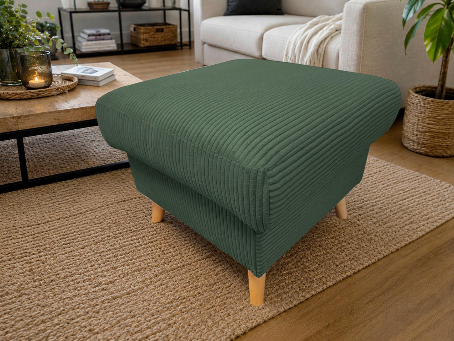 HOCKER Textil Dunkelgrün  - Dunkelgrün/Naturfarben, Design, Holz/Textil (61/43/61cm) - P & B