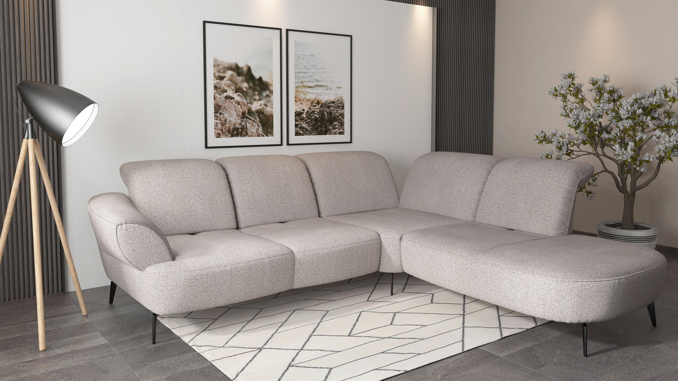 ECKSOFA in Chenille Silberfarben  - Silberfarben/Schwarz, Modern, Textil/Metall (302/270cm) - Sit & More