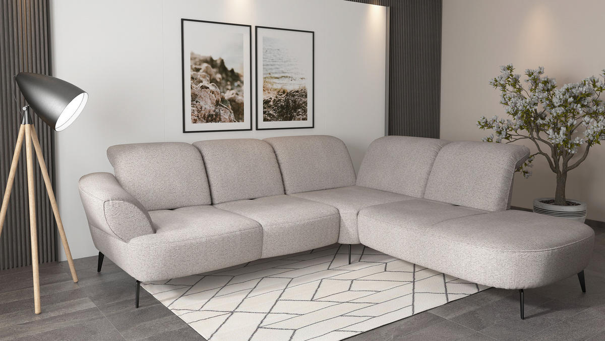 ECKSOFA in Chenille Silberfarben  - Silberfarben/Schwarz, Modern, Textil/Metall (302/270cm) - Sit & More
