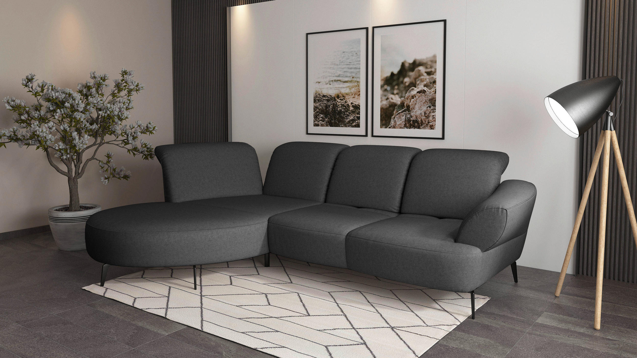 ECKSOFA in Flachgewebe Dunkelgrau  - Dunkelgrau/Schwarz, Modern, Textil/Metall (208/313cm) - Sit & More