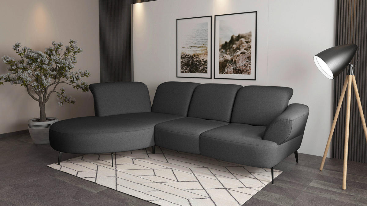 ECKSOFA DANCE E Dunkelgrau Flachgewebe  - Dunkelgrau/Schwarz, MODERN, Textil/Metall (208/313cm) - Sit & More