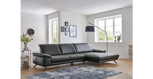 WOHNLANDSCHAFT in Leder Anthrazit - Anthrazit/Schwarz, Design, Leder/Metall (193/328cm) - Dieter Knoll