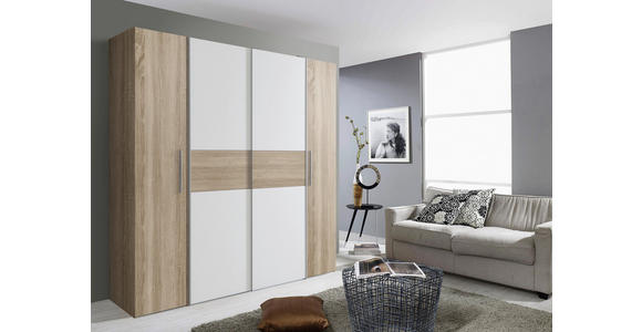 DREHTÜRENSCHRANK in Weiß, Sonoma Eiche - Alufarben/Weiß, KONVENTIONELL, Holzwerkstoff/Kunststoff (200,1/190,5/61,6cm) - Carryhome