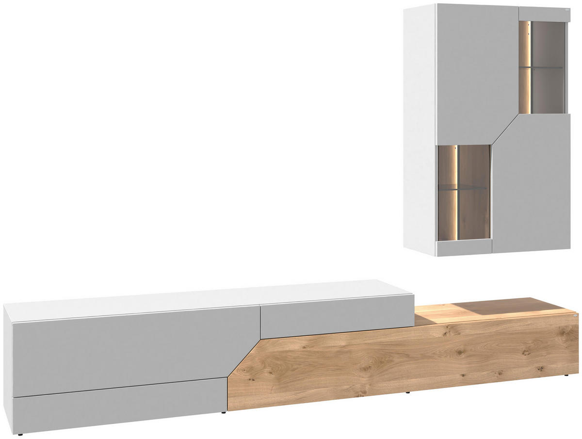 WOHNWAND 2-teilig  Weiss, Wildeiche 288/194/44,5 cm  - Wildeiche/Weiss, Design, Glas/Holz (288/194/44,5cm) - Voglauer