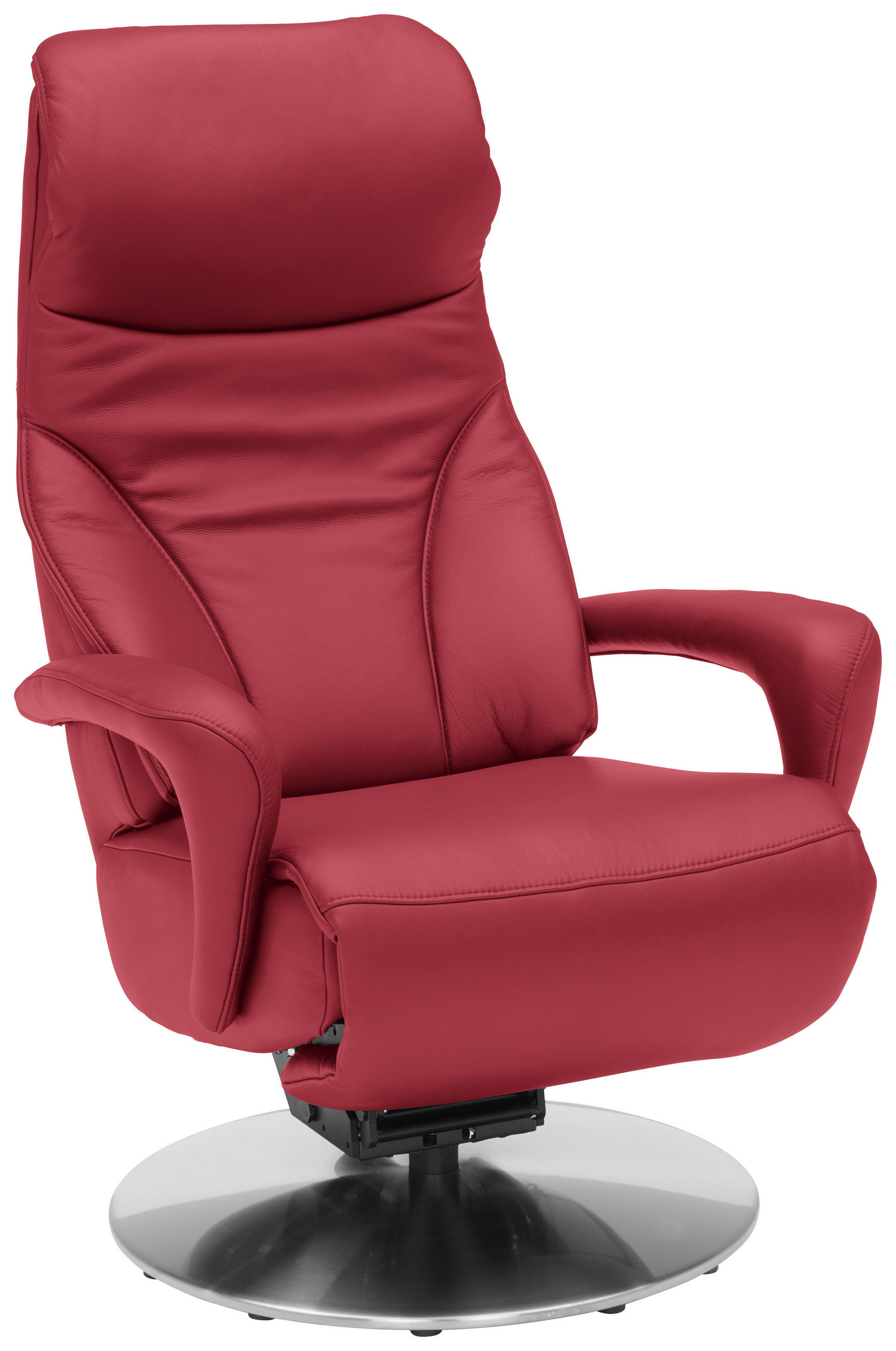 RELAXSESSEL Echtleder Nackenstütze, Relaxfunktion, Kopfteilverstellung, Fußteilverstellung    - Edelstahlfarben/Rot, Design, Leder/Metall (75/117/88cm) - Dieter Knoll