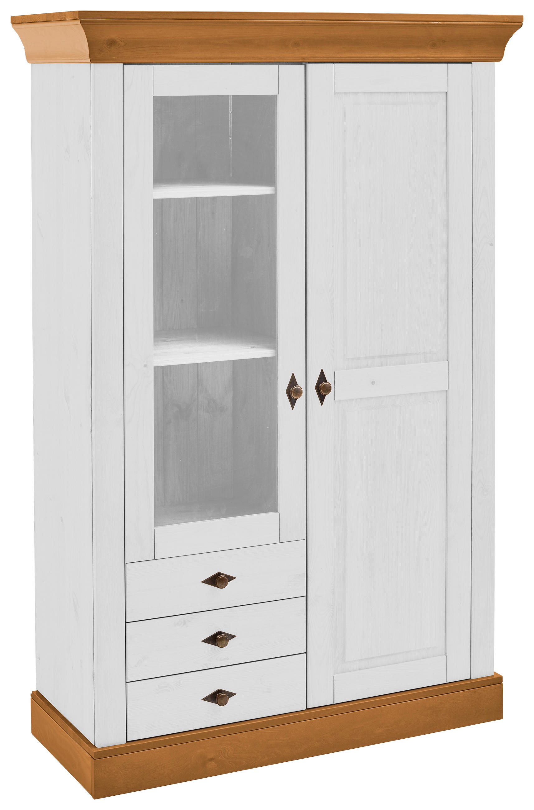 VITRINE  in massiv Kiefer Weiß, Bernsteinfarben  - Bernsteinfarben/Weiß, ROMANTIK / LANDHAUS, Glas/Holz (108/163/45cm) - Boxxx