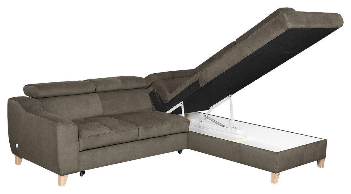 ECKSOFA in Webstoff Graubraun  - Graubraun/Buchefarben, Design, Holz/Textil (245/208cm) - Livetastic
