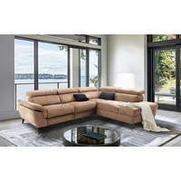 ECKSOFA Lederlook Hellbraun  - Hellbraun/Schwarz, Design, Textil/Metall (265/210cm) - Livetastic