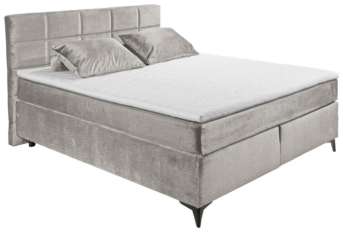 BOXSPRINGBETT 180/200 cm  in Hellgrau  - Hellgrau/Schwarz, Design, Holzwerkstoff/Kunststoff (180/200cm) - Xora