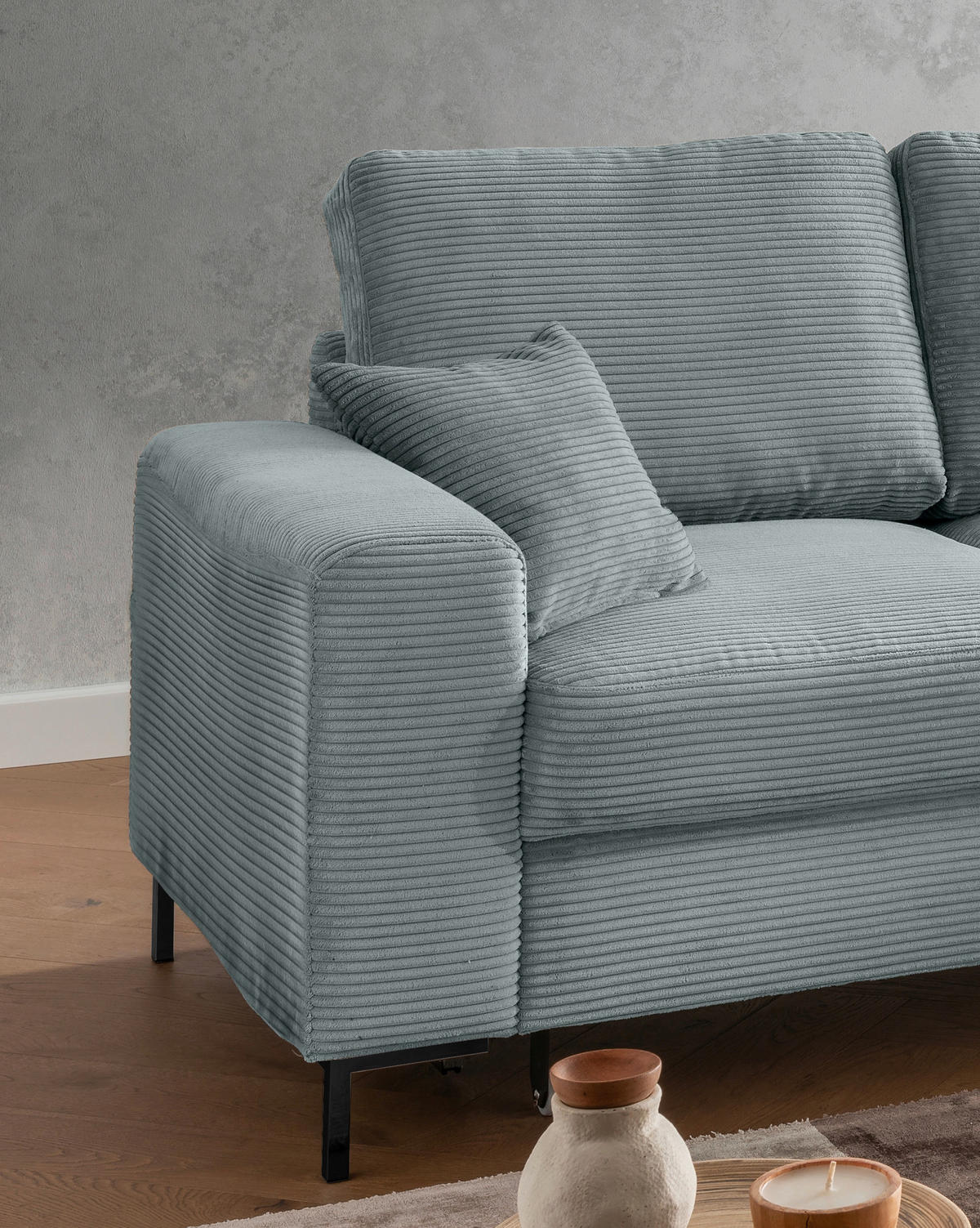 ECKSCHLAFSOFA  mit Liegefunktion, Rücken echt Cord Hellblau  - Schwarz/Hellblau, KONVENTIONELL, Textil/Metall (237/143cm) - Livetastic