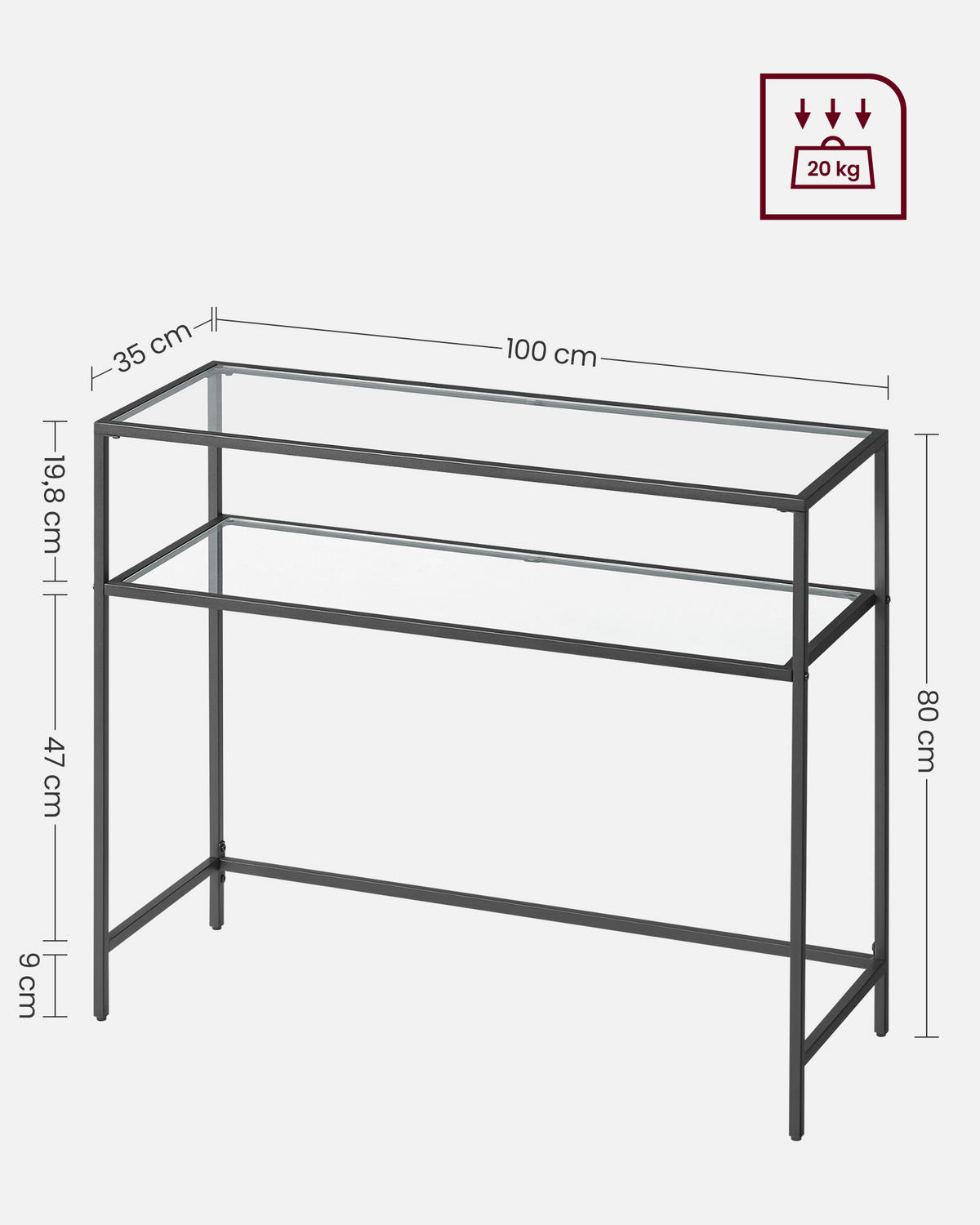 KONSOLENTISCH Schwarz  - Schwarz, Natur, Glas/Metall (100/35/80cm) - Boxxx