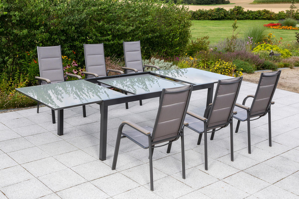 GARTENSET 7-teilig  - Graphitfarben/Braun, MODERN, Textil/Metall - Gardenson