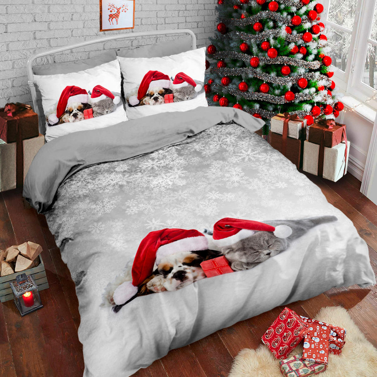POSTELJINA SA DVA LICA DOZY 140/200 cm saten siva, crvena  - siva/crvena, Osnovno, tekstil (140/200cm) - X-Mas
