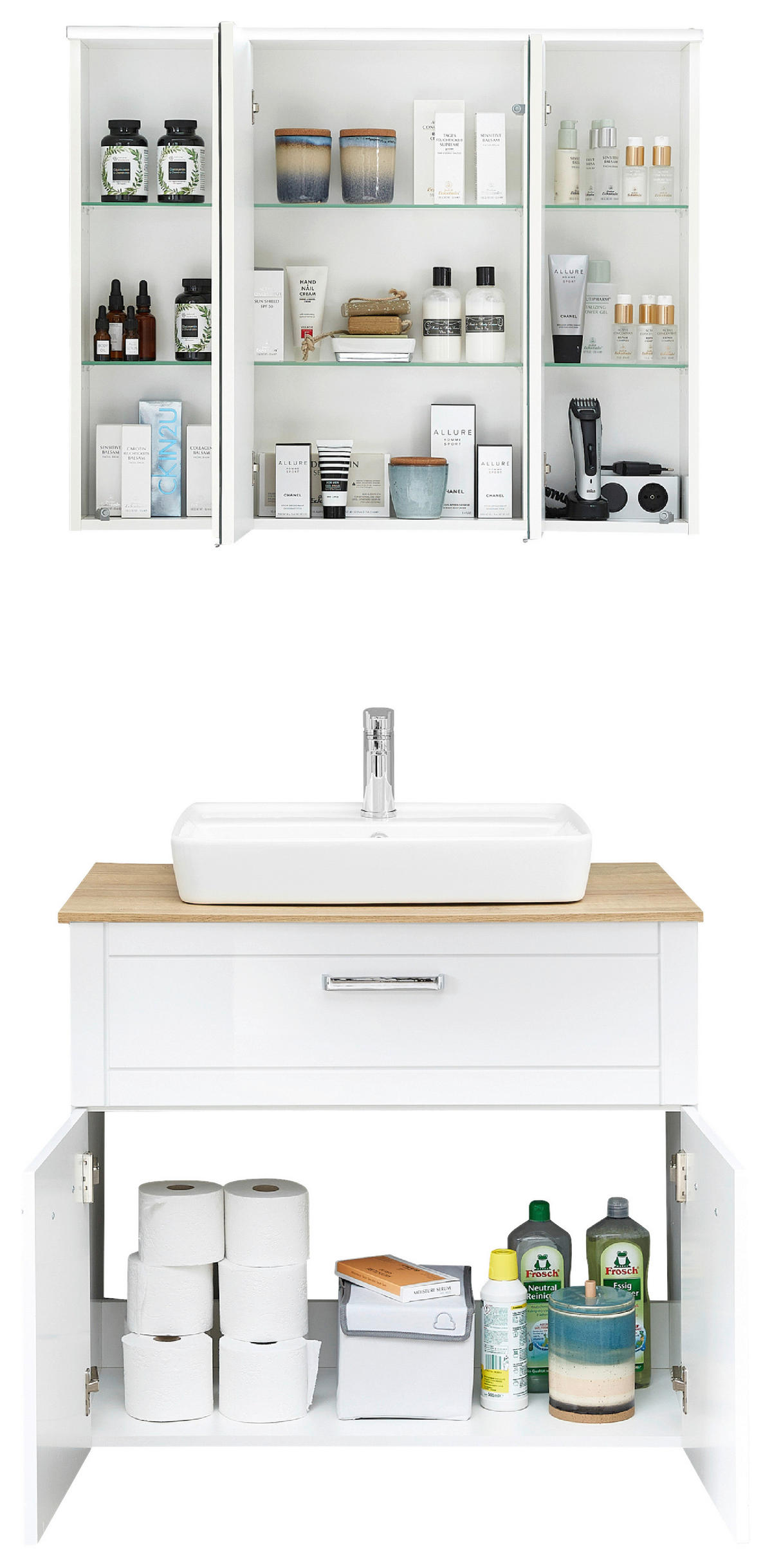 BADEZIMMER 4-teilig  in 90 cm  - Chromfarben/Eichefarben, MODERN, Glas/Keramik (90cm) - Sadena