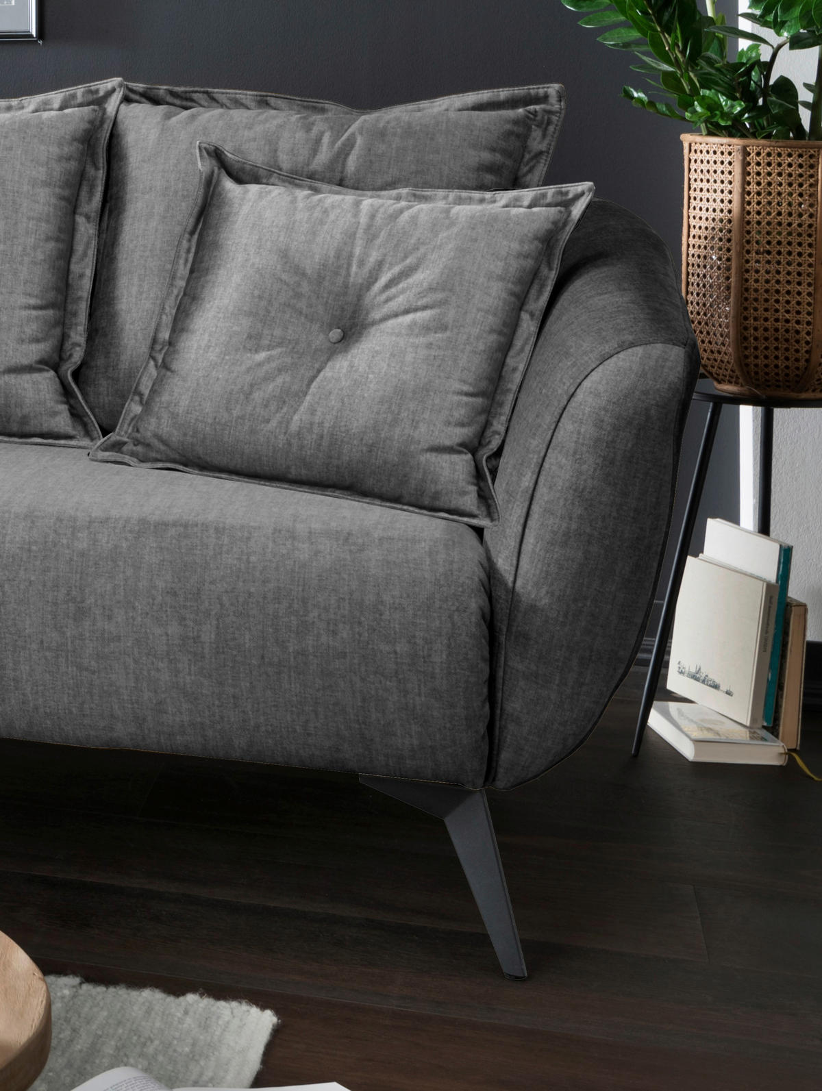 ECKSOFA in Velours Grau   - Schwarz/Grau, MODERN, Holz/Textil (227/94/162cm) - Livetastic