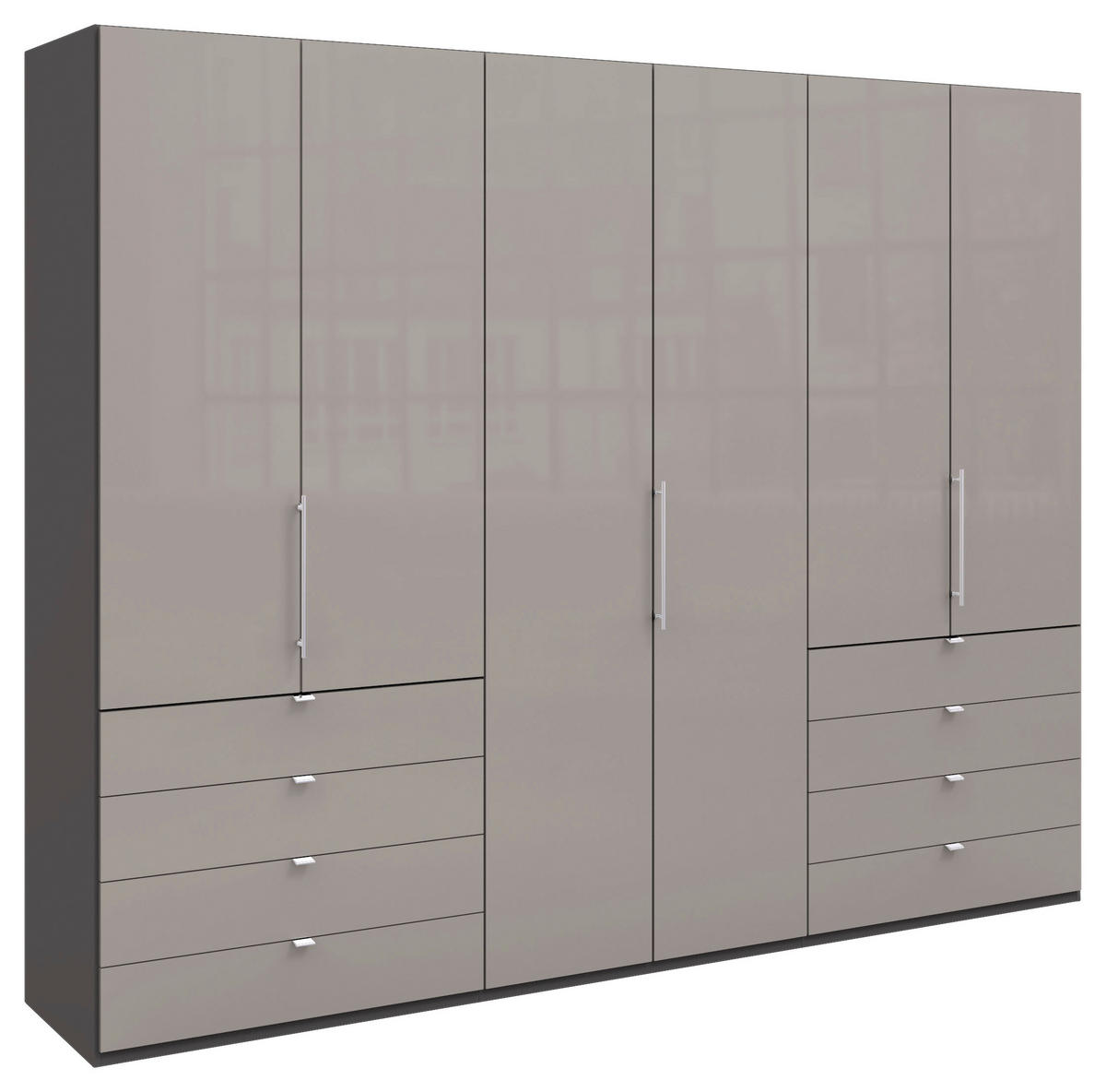 FALTTÜRENSCHRANK 300/236/58 cm 3-türig Hellgrau, Dunkelgrau  - Chromfarben/Dunkelgrau, KONVENTIONELL, Glas/Holzwerkstoff (300/236/58cm) - Venda