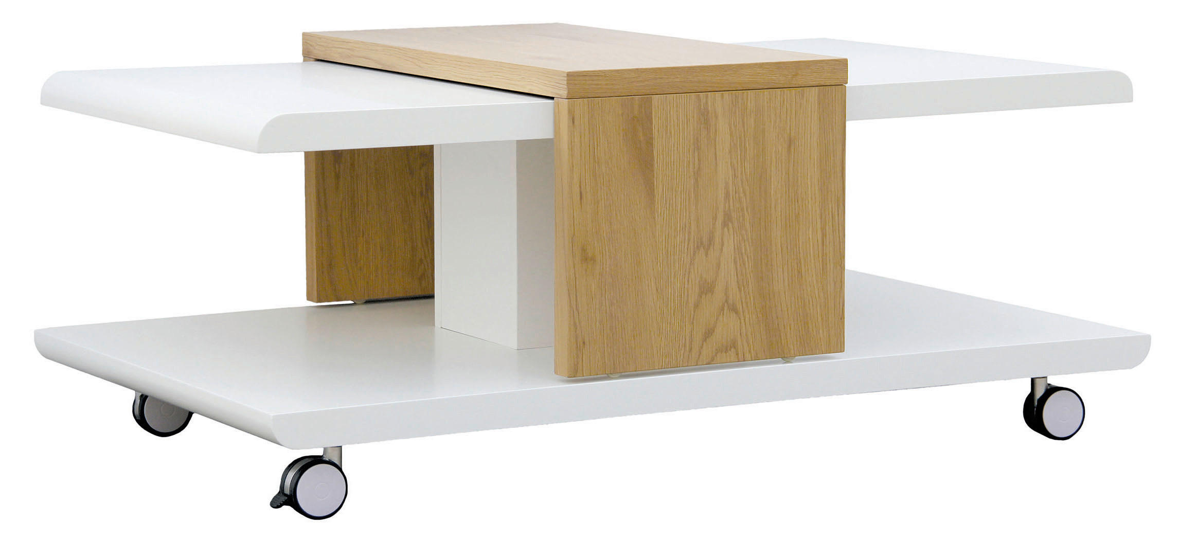 Couchtisch Holz Mit Rollen Joliet, Weiß/braun