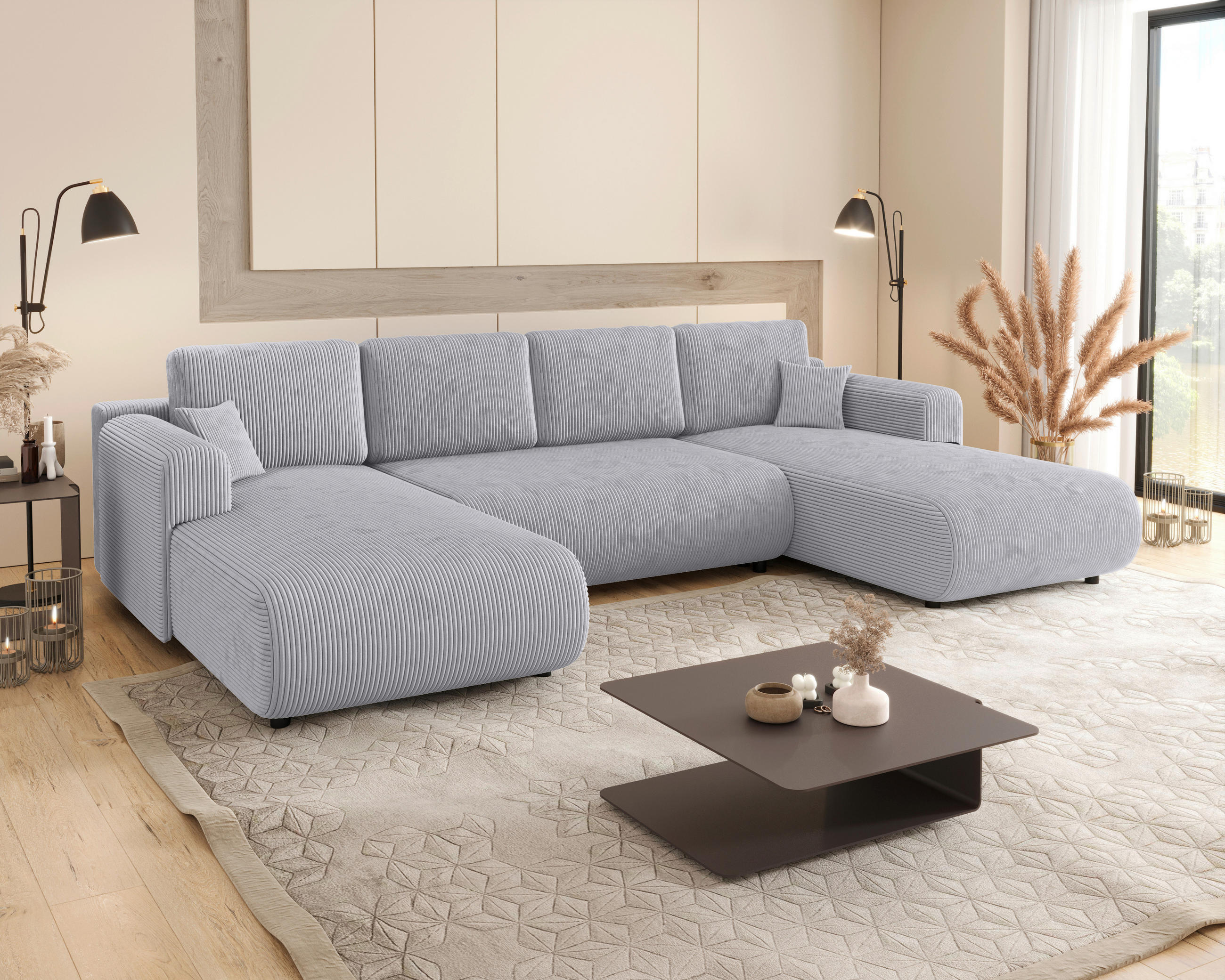 Thumbnail - Xora Wohnlandschaft, Grau, Textil, 4-Sitzer, Füllung: Schaumstoffflocken,Schaumstoffflocken, U-Form, 360x200 cm, Wohnzim...