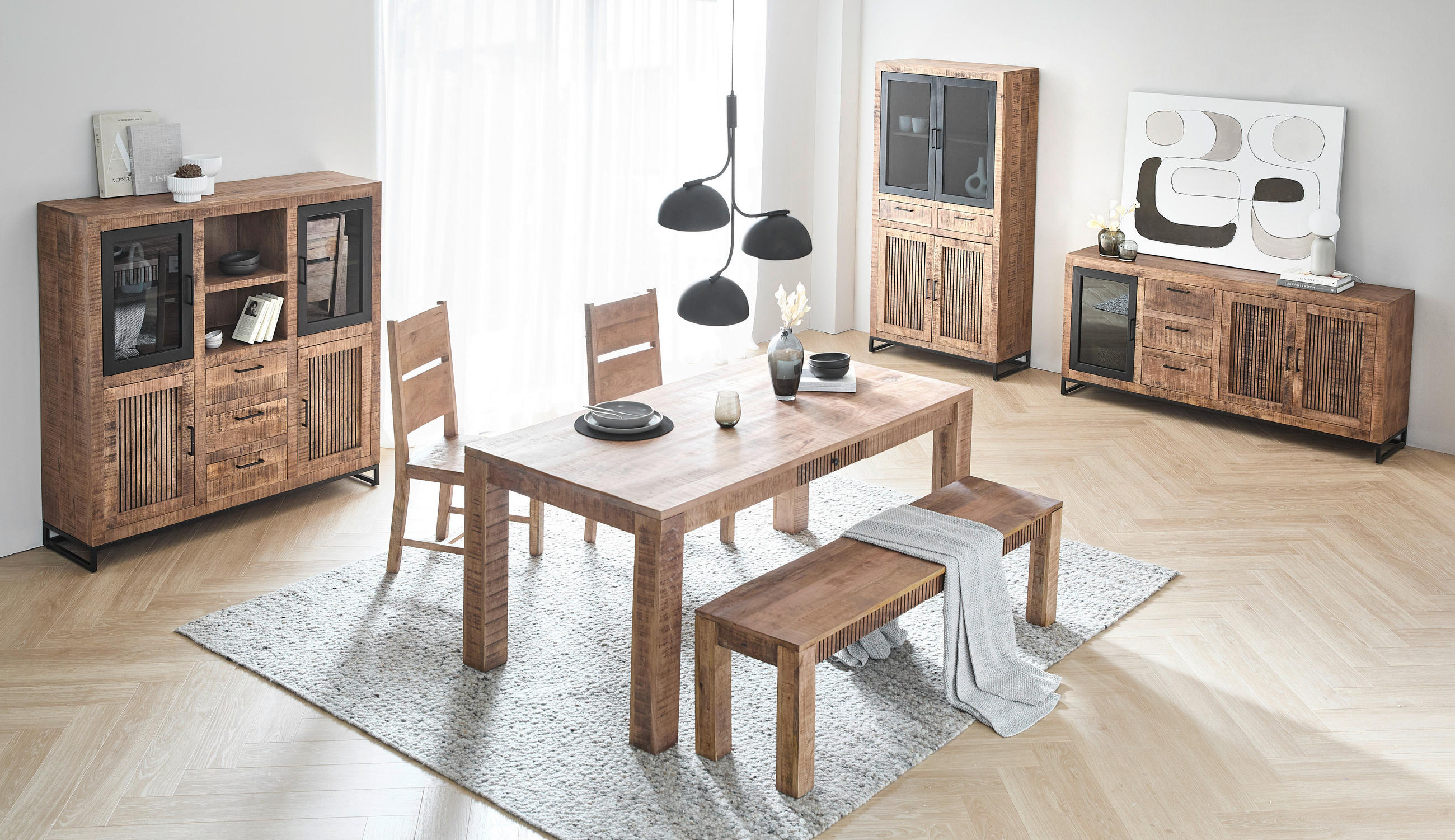 HIGHBOARD  in 135/140/40 cm  - Hellbraun/Schwarz, Design, Glas/Holz (135/140/40cm) - Carryhome