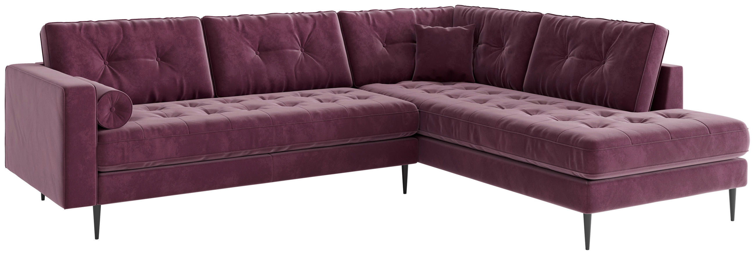 ECKSOFA Weinrot Samt  - Edelstahlfarben/Weinrot, Design, Textil/Metall (205/259cm) - Livetastic
