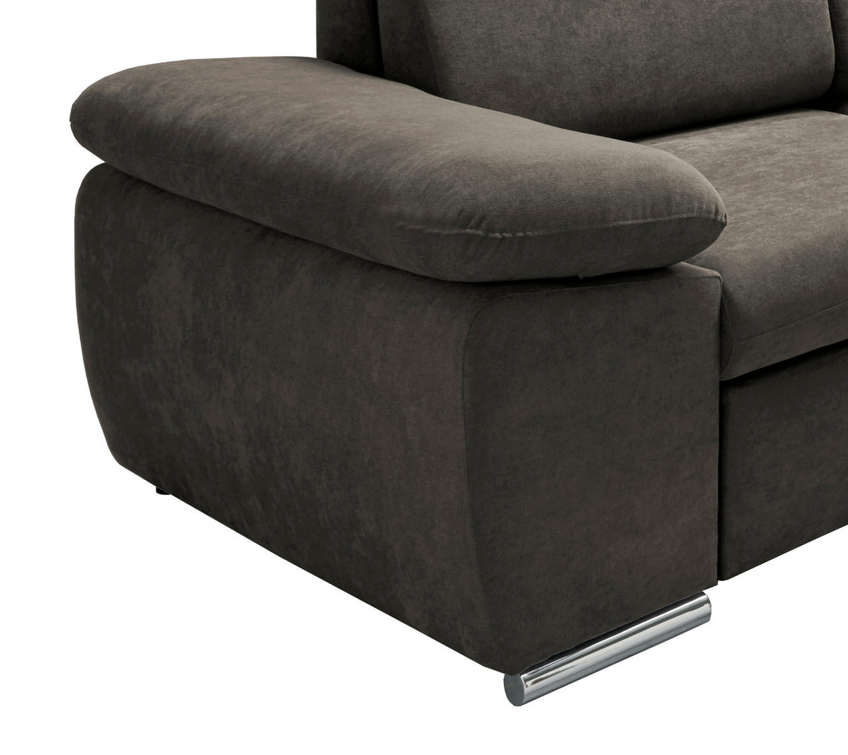 ECKSOFA Mikrofaser Dunkelbraun  - Chromfarben/Dunkelbraun, Design, Textil/Metall (283/228cm) - Livetastic