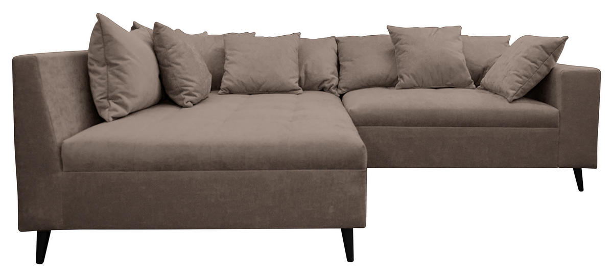 Ecksofa inkl. Hocker in Flachgewebe Braun  - Schwarz/Braun, Design, Holz/Textil (174/247cm) - MID.YOU