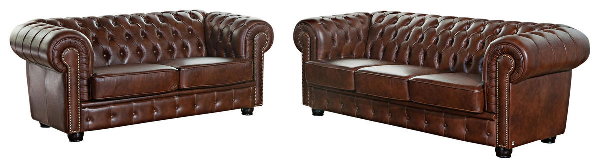 CHESTERFIELD-SOFA Echtleder Braun  - Nussbaumfarben/Braun, Konventionell, Leder/Holzwerkstoff (200/74/98cm) - Max Winzer