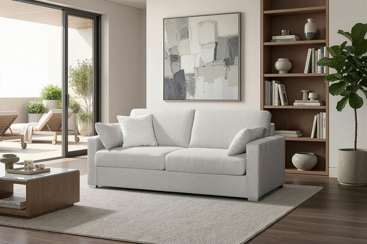 KANAPÉÁGY textil natúr színű  - krómszínű/natúr színű, Konventionell, textil/fém (208/86/97cm) - Novel