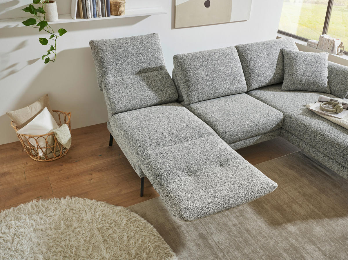 ECKSOFA in Flachgewebe Blaugrau  175-224/255-365 cm  - Blaugrau/Schwarz, Design, Textil/Metall (175-224/255-365cm) - Dieter Knoll