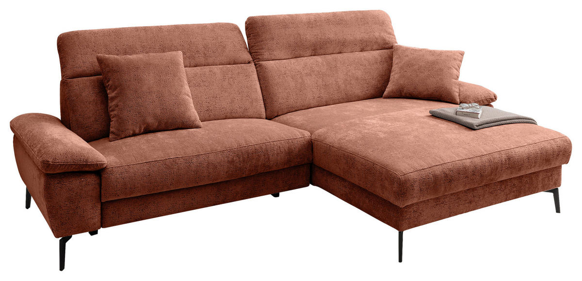 ECKSOFA Chenille Rostfarben  - Rostfarben/Schwarz, Konventionell, Textil/Metall (300/178cm) - Livetastic