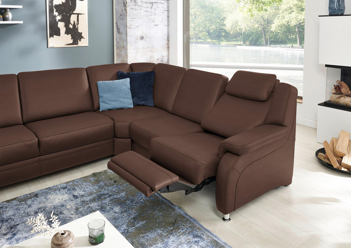 WOHNLANDSCHAFT Echtleder Mokka  - Alufarben/Mokka, Konventionell, Leder/Metall (165/329/239cm) - Beldomo Premium
